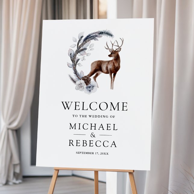 Pine Leaves Forest Deer Wedding Welcome Sign (Creator Uploaded)