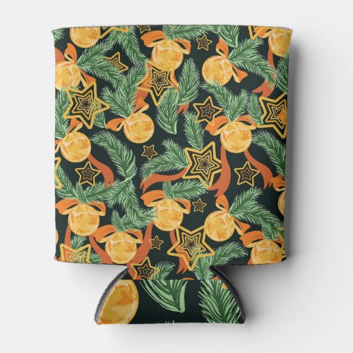 Pine leaves stars festive pattern can cooler