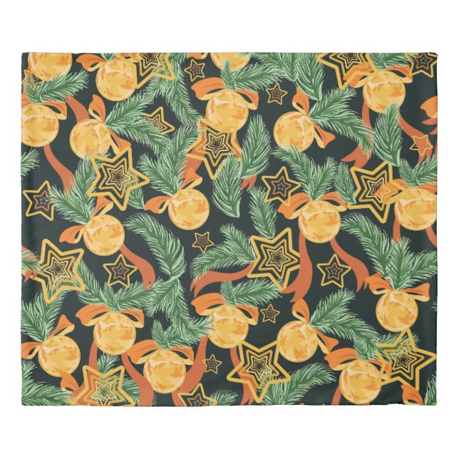 Pine leaves, stars: festive pattern duvet cover (Front)