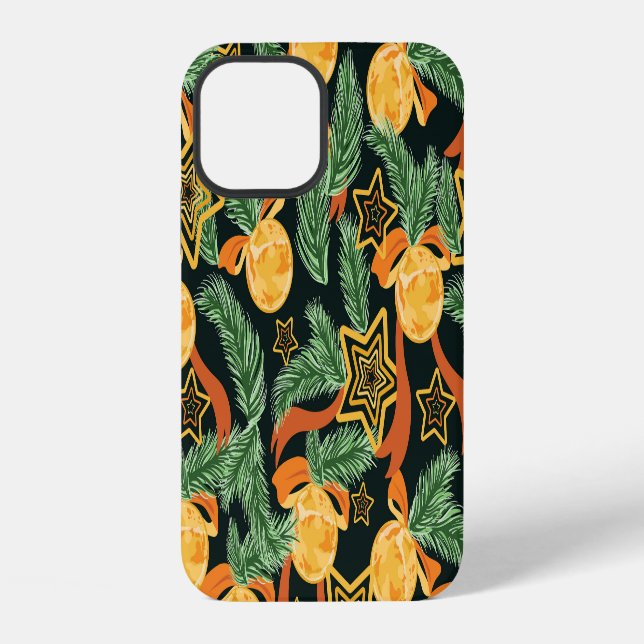 Pine leaves, stars: festive pattern iphone case (Back)