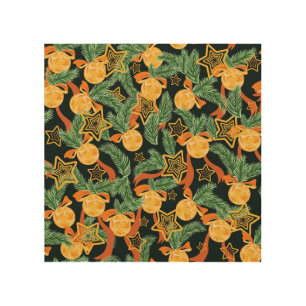 Pine leaves, stars: festive pattern wood wall art