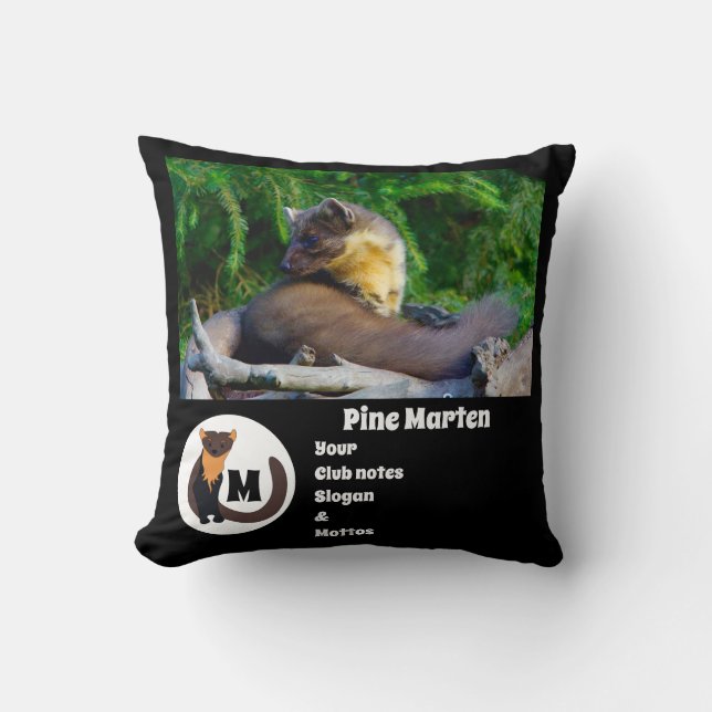 Pine Marten Photo Monogram Name Throw Pillow (Front)