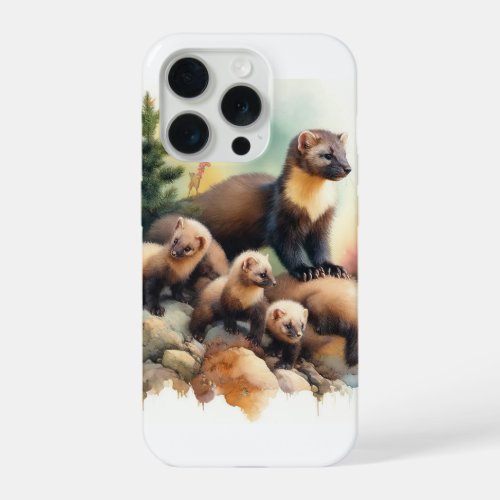 Pine Martens in Harmony 040624AREF111 _ Watercolor iPhone 15 Pro Case