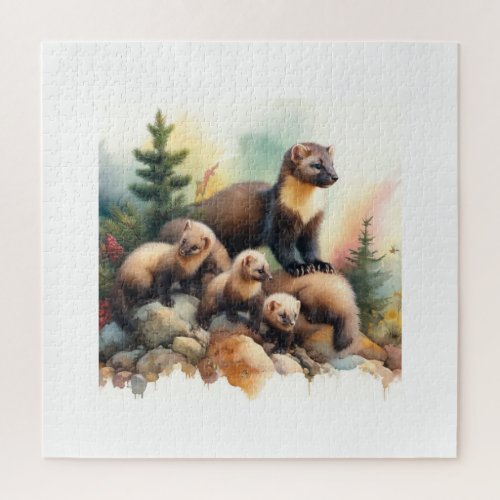 Pine Martens in Harmony 040624AREF111 _ Watercolor Jigsaw Puzzle