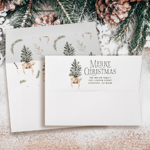 Pine Merry Christmas Card Return Address Envelope