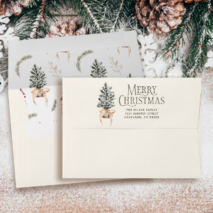 Pine Merry Christmas Card Return Address Envelope