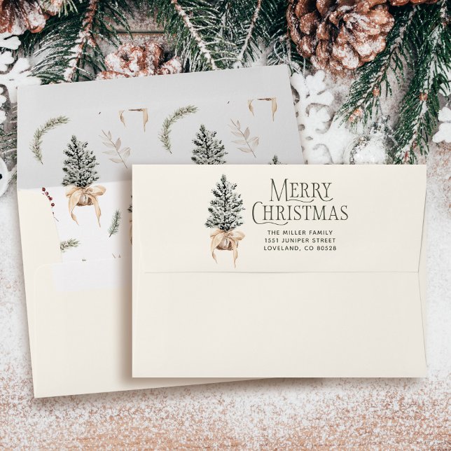 Pine Merry Christmas Card Return Address Envelope (Creator Uploaded)