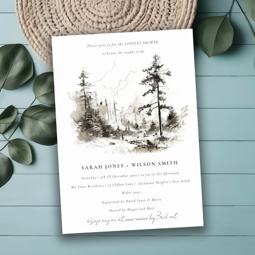 Pine Mountain Landscape Sketch Couples Shower Invitation