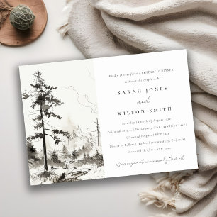 Pine Mountain Landscape Sketch Rehearsal Dinner Invitation