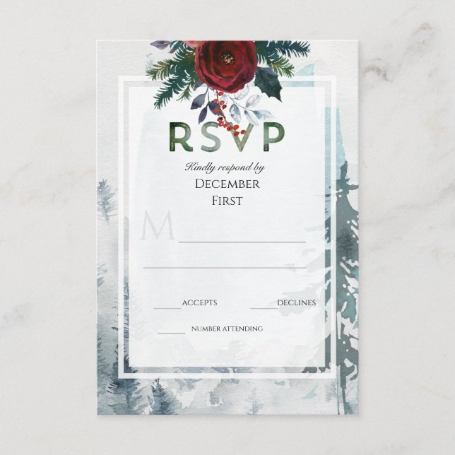 Pine Mountain Roses Winter Wedding RSVP Enclosure Card (Front)