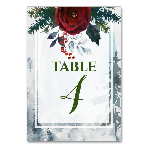 Pine Mountain Roses Winter Wedding Table Number