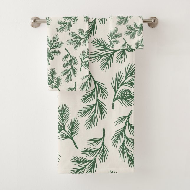 Pine Needle Lane - Botanical Pinecone Pattern Bath Towel Set (Insitu)