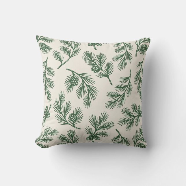 Pine Needle Lane - Botanical Pinecone Pattern Throw Pillow (Front)