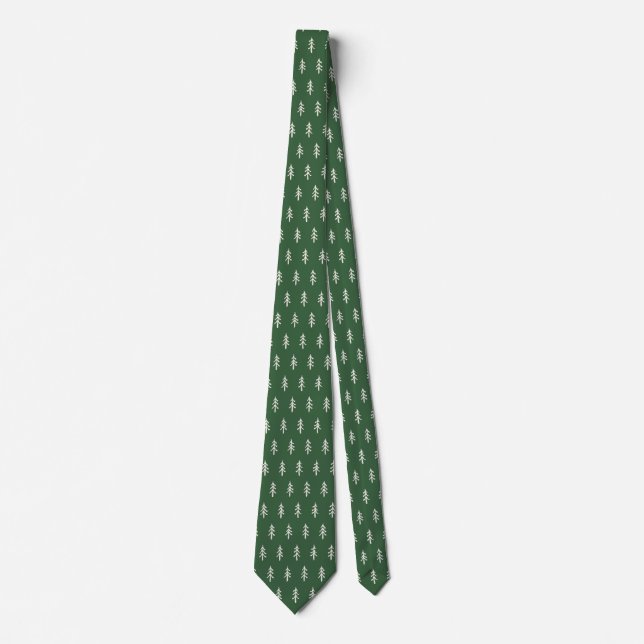 Pine needle Lane - Green White Pine Tree Pattern Neck Tie (Front)