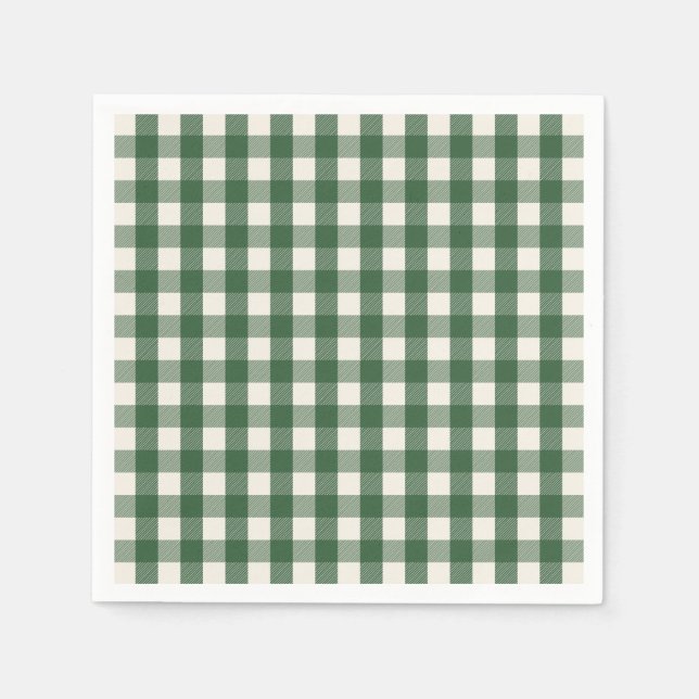 Pine Needle Lane - Pine Green Gingham Pattern Napkins (Front)
