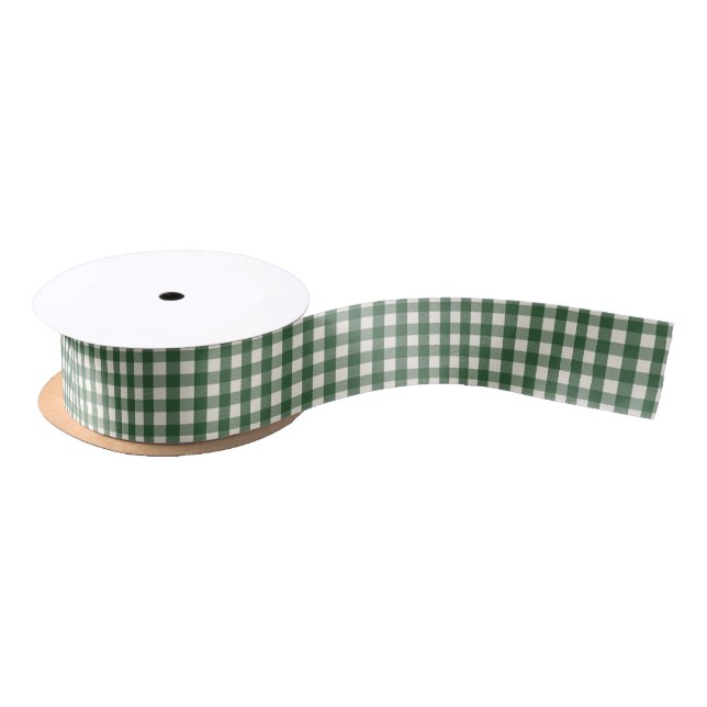 Pine Needle Lane - Pine Green Gingham Pattern Satin Ribbon (Spool)