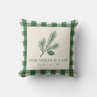 Pine Needle Lane-Pinecone Print & Gingham Border Throw Pillow