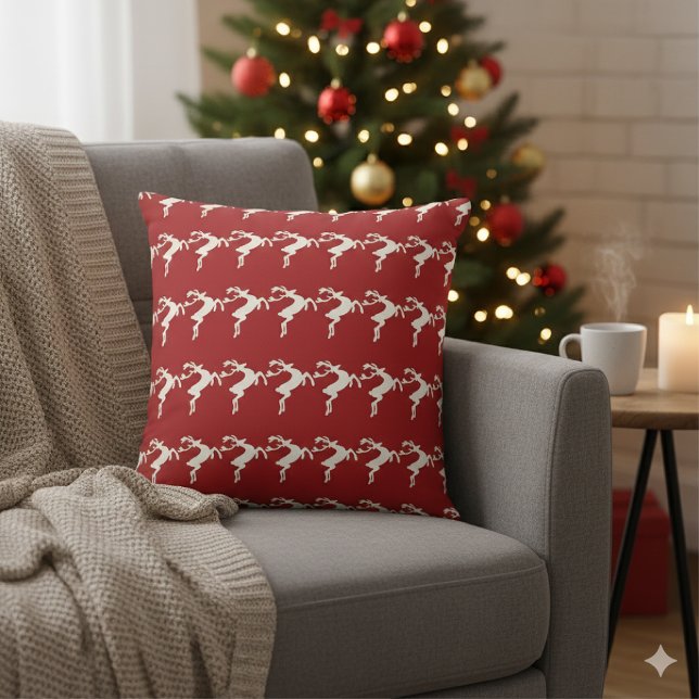 Pine Needle Lane - Rustic Gallop Red Cream Throw Pillow (Creator Uploaded)
