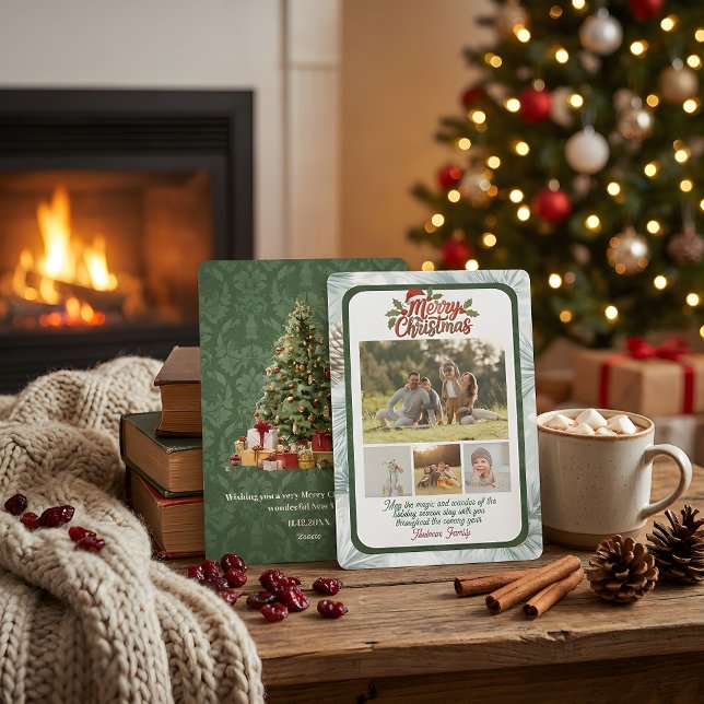 Pine Needle Merry Christmas Collage Holiday Card (Creator Uploaded)