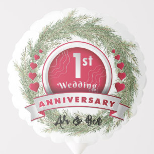 Pine Needle Wreath Red 1st Wedding Anniversary Balloon