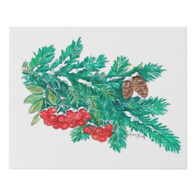 Pine Needles and Berries Faux Canvas Print (Front)