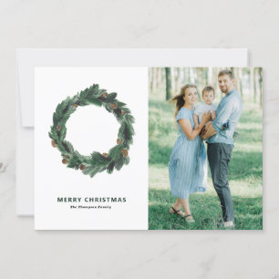 Pine Needles and Pine Cones Wreath Photo Christmas Holiday Card