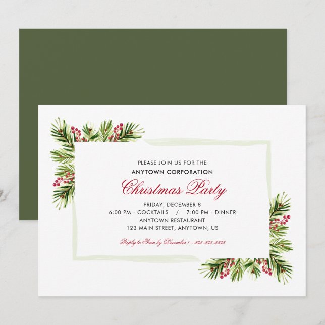 Pine Needles | Business Holiday Christmas Party Invitation (Front/Back)