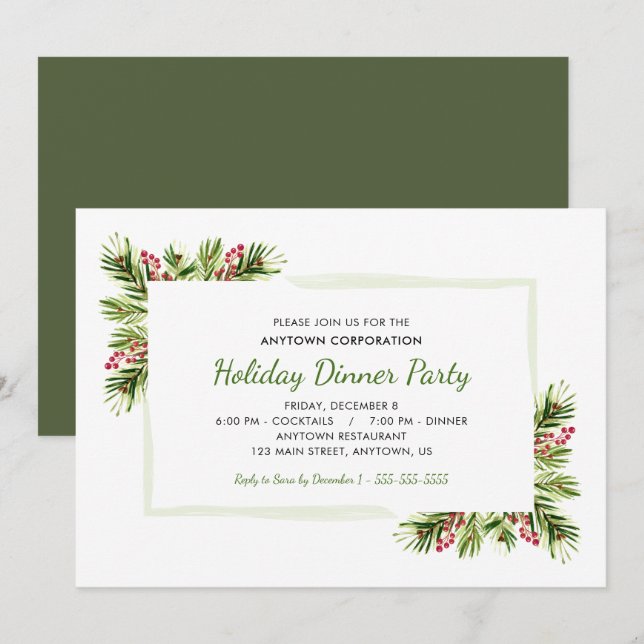 Pine Needles | Business Holiday Dinner Party Invitation (Front/Back)