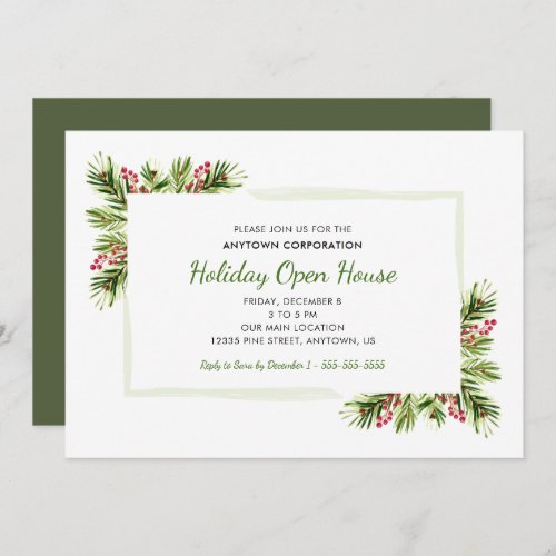 Pine Needles  Business Holiday Open House Invitation