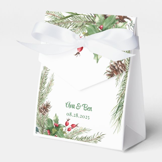 Pine Needles Red Berry Wedding  Favor Boxes (Front Side)
