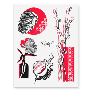 Pine Nut, Flower, Buds Branch, Pomegranate Temporary Tattoos