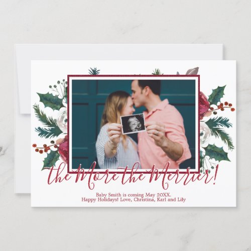 Pine Photo Christmas Pregnancy Announcement Cards