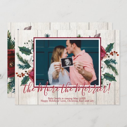 Pine Photo Christmas Pregnancy Announcement Cards