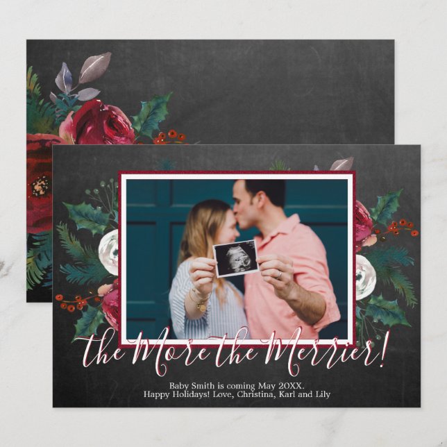 Pine Photo Christmas Pregnancy Announcement Cards (Front/Back)