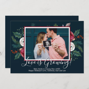 Pine Photo Christmas Pregnancy Announcement Cards