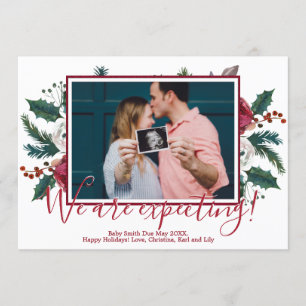 Pine Photo Christmas Pregnancy Announcement Cards