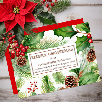 Pine Pinecones Berries Business Christmas Holiday Letterpress Photo Cards