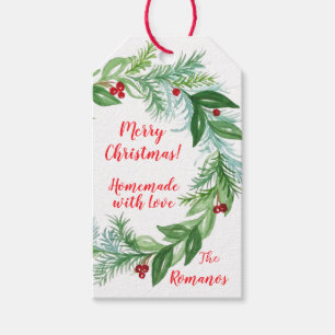 Pine Red Berry Christmas Greens HOMEMADE WITH LOVE Gift Tags