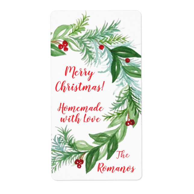 Pine Red Berry Christmas Greens HOMEMADE WITH LOVE Label (Front)