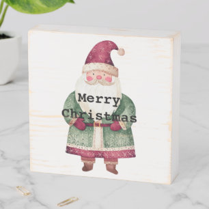 Pine Red Merry Christmas Tree Santa (on back) Wooden Box Sign