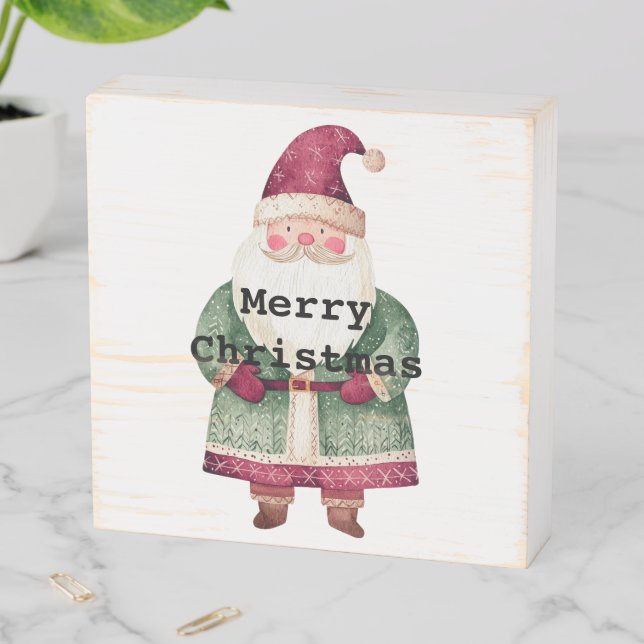 Pine Red Merry Christmas Tree Santa (on back) Wooden Box Sign (In Situ Horizontal)