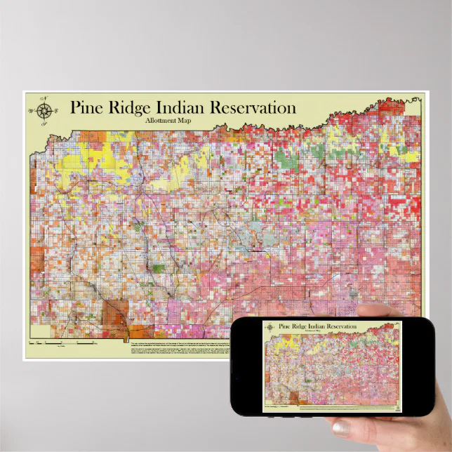 Pine Ridge Reservation Allottment Map w/districts Poster Zazzle