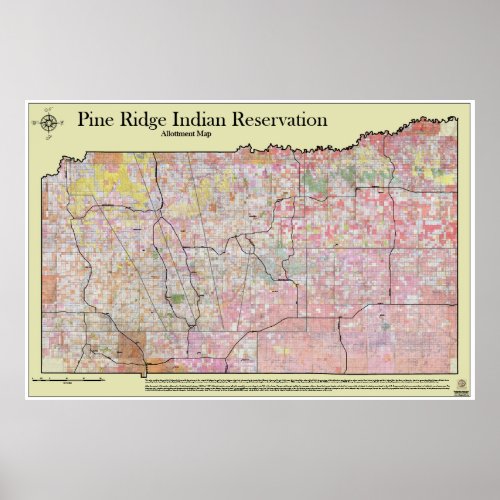 Pine Ridge Reservation Allottments w topography Poster