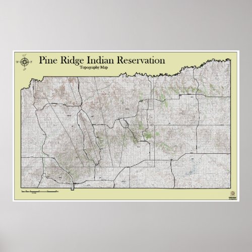 Pine Ridge Reservation Topography Map Poster