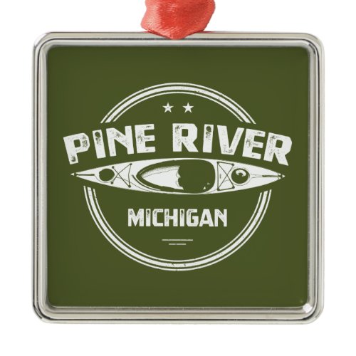 Pine River Michigan Kayaking Metal Ornament