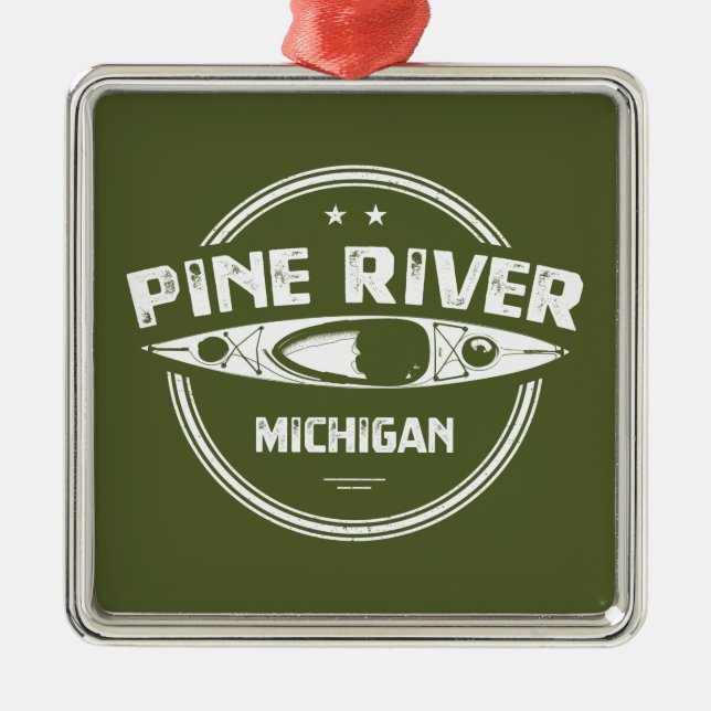 Pine River Michigan Kayaking Metal Ornament (Front)