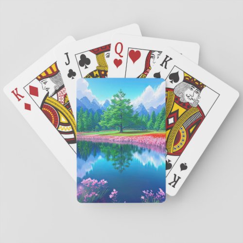 Pine Serenade Majestic Tree by the Lake Playing Cards