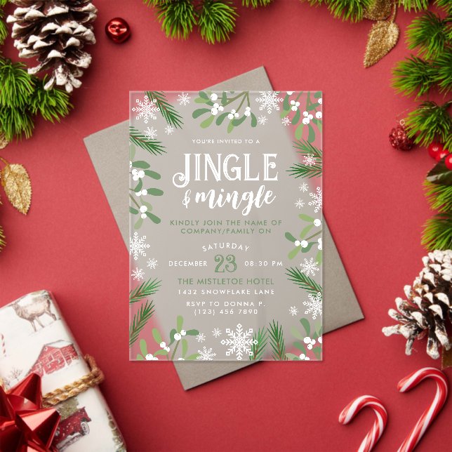 Pine Snowflakes Jingle & Mingle Christmas Party Acrylic Invitations (Insitu (Holiday))