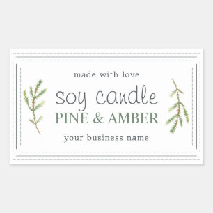 Pine Sprig Handmade Soy Candle White Minimalist Rectangular Sticker
