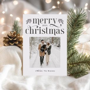 Pine Sprig Merry Christmas Letterpress Photo Cards
